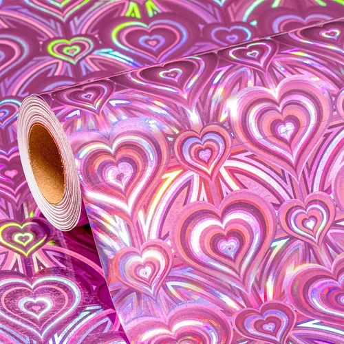 Vista 18 de Homeral Rollo de papel de regalo rosa holográfico con galaxia rosa brillante para cumpleaños, baby shower, despedida de soltera, boda, día
