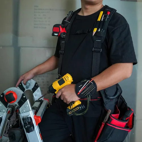 Vista 5 de KUNN Tirantes de Cinturón de Herramientas para Hombres con Pulsera Magnética, Tirantes de Trabajo Resistentes para Construcción Electricistas Negro