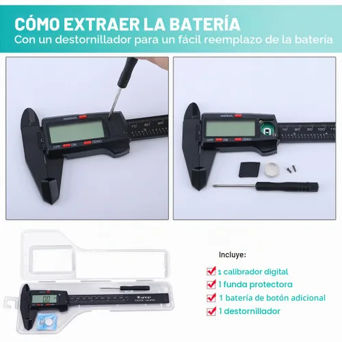 Vista 6 de Kynup - Calibrador digital, herramienta de medición con pantalla LCD, calibrador electrónico de micrómetro con función de apagado automático