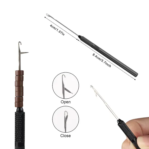 Vista 2 de Kit de alicates de extensión de cabello, alicates de extensión de cabello para microcuentas, gancho desmontable, bucle, anillos de seccionamiento