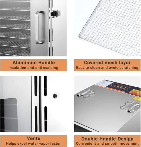 Vista 7 de Deshidratadores comerciales de 10 capas, secadora de frutas y verduras de acero inoxidable de 600 W, control de temperatura de 95.0-167.0 °F