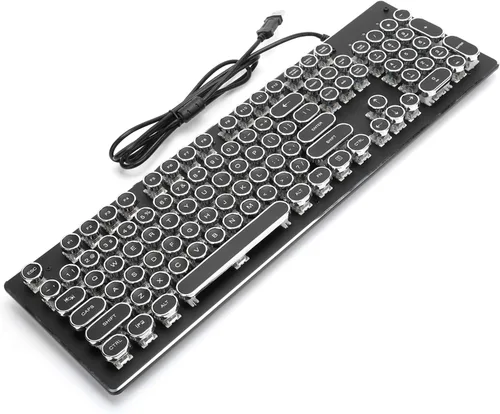 Vista 6 de 070 Teclado mecánico retro para juegos de 104 teclas, luz mixta, impermeable, cable USB, diseño ergonómico (negro)