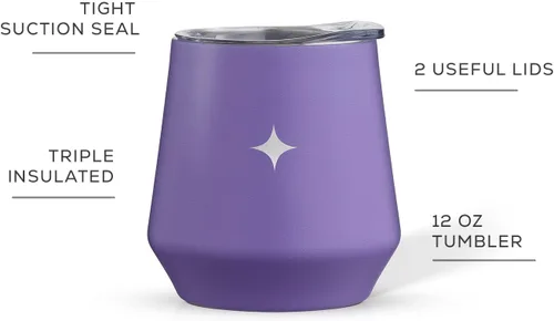 Vista 4 de JoyJolt Vaso de vino con triple aislamiento con tapa de 12 onzas, tapa deslizante y con pajita. Vaso de vino de acero inoxidable de doble pared al