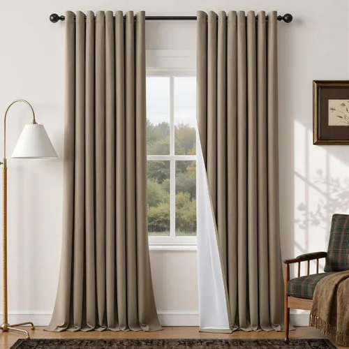 Vista 25 de Cortinas de 100 pulgadas extra anchas 100% opacas marfil con ojales, lino Natural