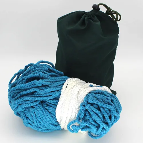 Vista 3 de Hamaca de cuerda de algodón para interiores y exteriores, hamaca de hilo de algodón grueso, bolsillo de red de malla, hamaca individual para adultos