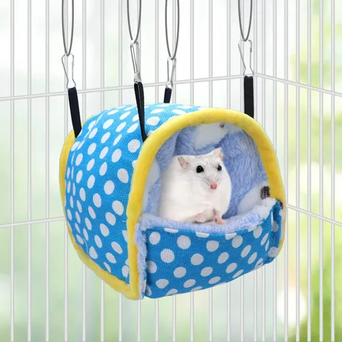 Vista 4 de Wontee Hamster Bed Hideout Sugar Glider Hamaca para animales pequeños, casa de cama cálida para hámsters, erizos, planeadores de azúcar, jerbos