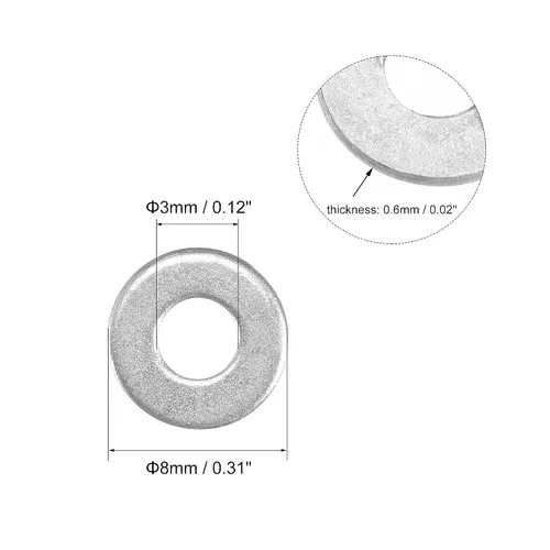 Vista 3 de uxcell Arandela plana de acero al carbono de 0.31" x 0.12" x 0.02" para tornillo de perno 100pcs