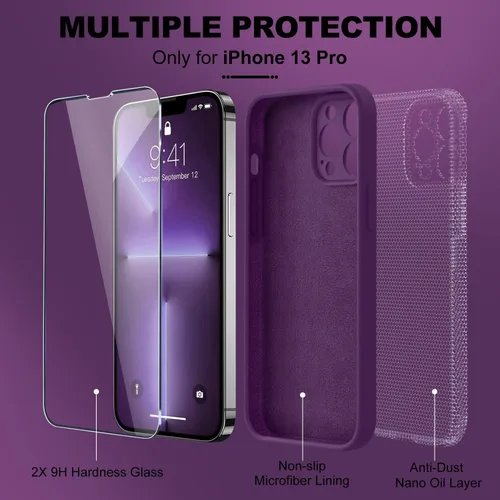 Vista 5 de BossKiss Funda compatible con iPhone 13 Pro, silicona de alta calidad mejorada [protección de cámara] [2 protectores de pantalla]