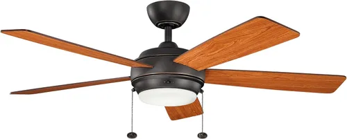 Vista 11 de KICHLER 330174PN Ventilador de techo con 5 aspas plateadas/nogal con luz de 53 vatios, níquel pulido Ventilador de 5 aspas con cristal opal