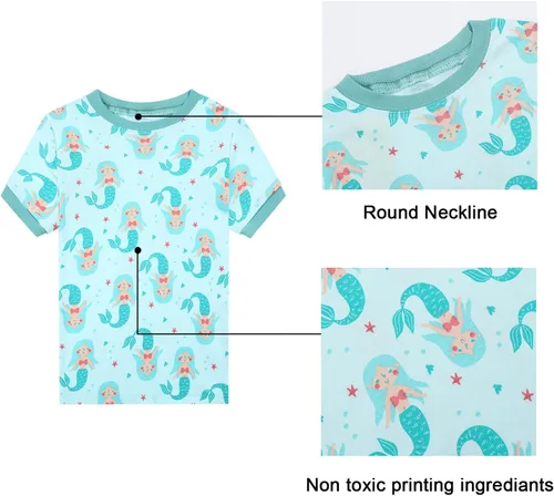 Vista 5 de Benaive Girls Summer Pajamas 4 Pieces 100% Cotton Girls PJs Short Sets Kids Sleepwear Size 2T-12 Years