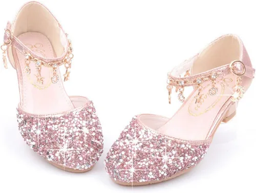 Vista 4 de LFHT - Zapatos de vestir para niñas pequeñas, con lentejuelas y brillantina, zapatos de baile de princesa Mary Jane, sandalias de baile para fiestas