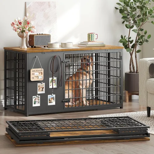 Vista 8 de YATINEY Muebles plegables para perros, jaula para perros con marco de bricolaje, perrera resistente para interiores con ganchos, mesa auxiliar