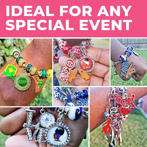 Vista 6 de Pulseras con dijes personalizados de hermandad, Esmalte, estrás