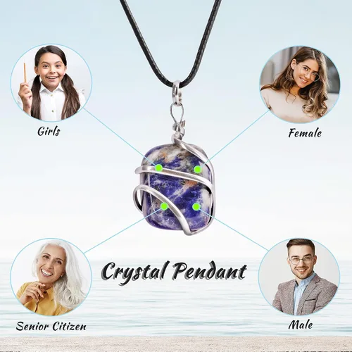Vista 43 de PYOR Collar con colgante curativo de Reiki de cristal, gemas de buena suerte, prosperidad, riqueza, piedras preciosas naturales, collares de buena