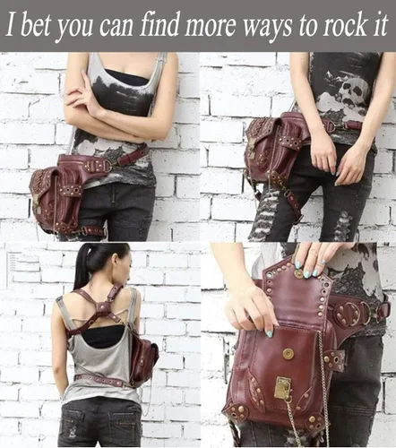 Vista 7 de Rebajas Cyber Monday Ofertas Venta Steampunk Riñonera Bolso para cintura Moda Gótico Hombro Bandolera Bandolera Muslo Pierna Capucha Bolsa de Viaje