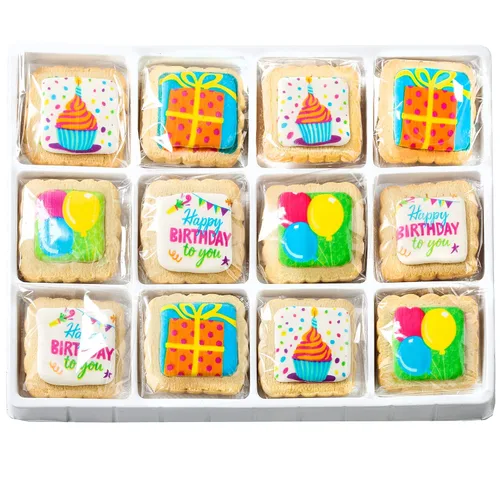 Vista 5 de Paquete de 12 cestas de regalo de galletas de feliz cumpleaños, envueltas individualmente para niños, hombres y mujeres, caja de regalo decorada
