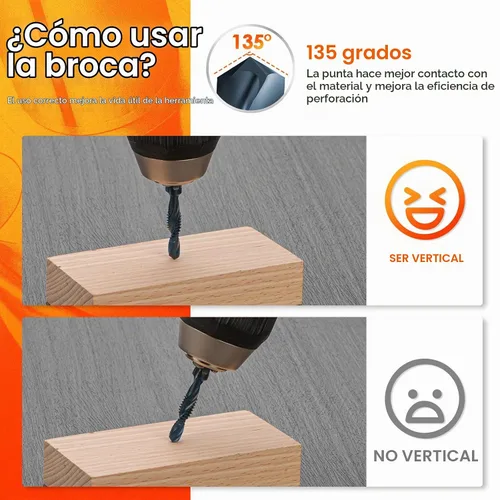 Vista 3 de THINKWORK Juego de brocas combinadas, 6 piezas 3 en 1 con revestimiento de titanio negro antióxido, herramienta de broca de rosca con punta de rosca