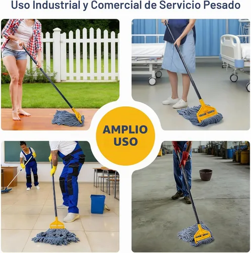 Vista 2 de KeFanta Paquete de 2 trapeadores industriales comerciales resistentes, mango largo de 60 pulgadas con cuerda de extremo de bucle, cabezal de fregona