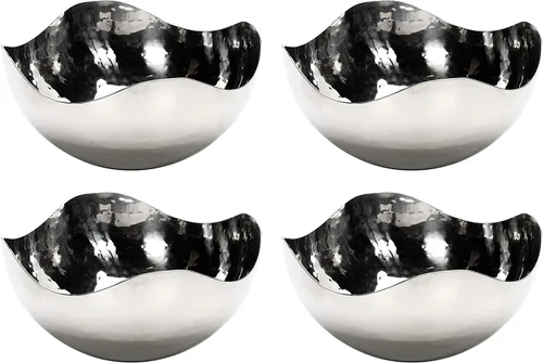 Vista 10 de Hosley tazón de metal de acero plateado de 5.75 pulgadas, ideal para popurrí seco, velas redondas, bodas, eventos especiales, centros de mesa