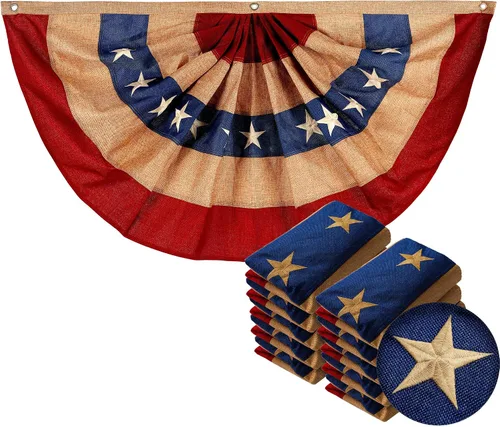 Vista 16 de G128 Paquete de 10: Banderines patrióticos estadounidenses y bandera desplegable de Betsy Ross, 13 estrellas bordadas en patrón circular con 5 rayas