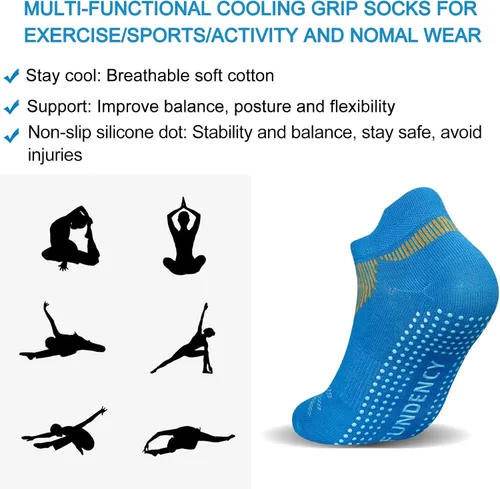 Vista 7 de FUNDENCY Calcetines de yoga antideslizantes para mujer 6 pares calcetines antideslizantes para pilates Bikram calcetines de fitness con agarres