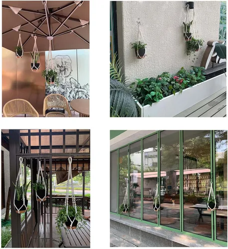 Vista 3 de Macetas colgantes con colgadores de macramé para plantas de interior y exterior, juego de 3 cestas colgantes de 35/27/21 pulgadas, macetas de riego