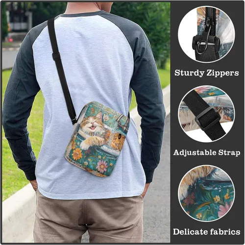 Vista 6 de Cartoon Cute Bathing Cat Vintage Bathtub messenger bags cross body bag for woman Casual Womens Purse Shoulder Handbag For Travel Adjustable Strap