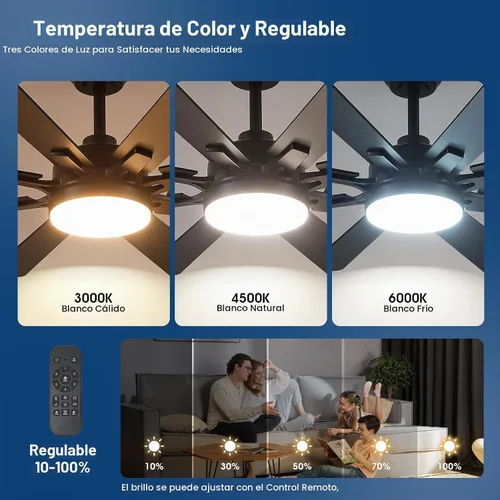 Vista 2 de Kviflon - Ventiladores de techo de 52 pulgadas con luces y control remoto/APP, ventilador de techo moderno para dormitorio, sala de estar, patio