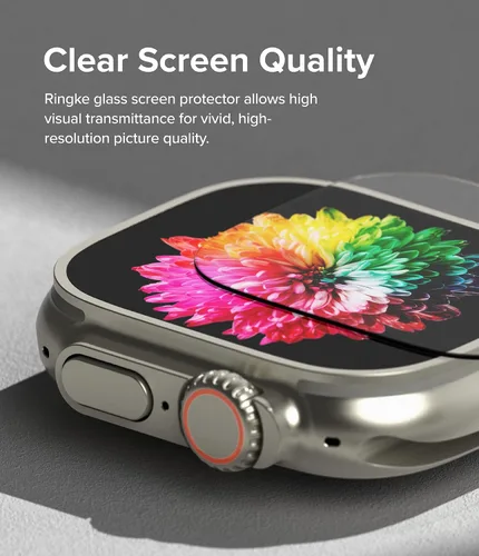 Vista 5 de Ringke Protector de pantalla compatible con Apple Watch Ultra 2 y diseñado para Apple Watch Ultra, protector de vidrio templado con marco de acero