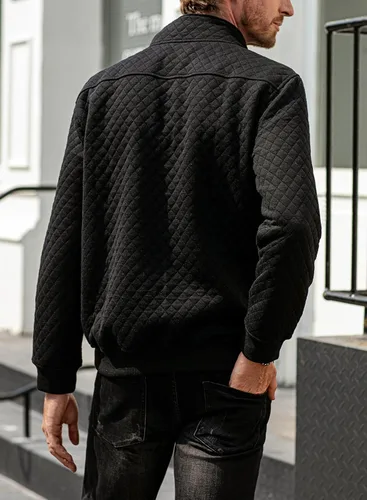 Vista 2 de JMIERR Sudadera acolchada para hombre, casual, de manga larga, cuello alto, con botones