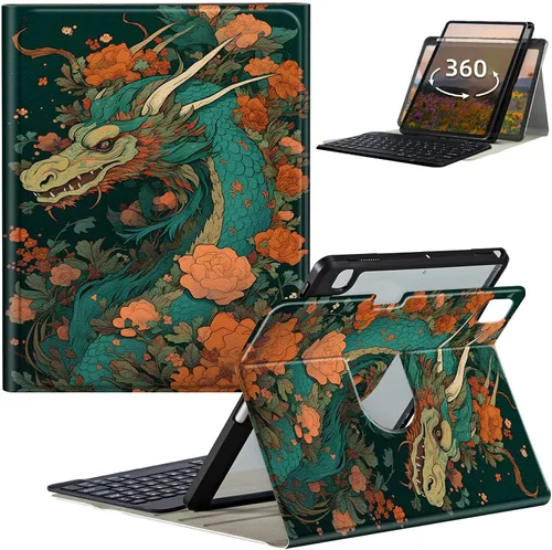Vista 59 de Funda de teclado para iPad de 9ª/8ª/7ª generación de 10.2 pulgadas 2021/2020/2019 con soporte delgado giratorio de 360 grados, cubierta inteligente