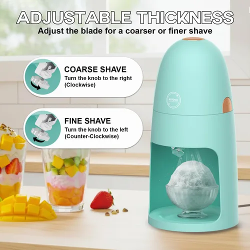 Vista 4 de MOJOCO Máquina de hielo afeitado - Máquina de afeitar eléctrica de hielo con cuchillas ajustables para hielo fino y grueso - Operación de una sola