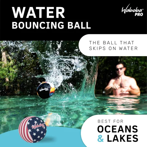Vista 2 de Waboba Water Bouncing Pro - Pelota de estrellas y rayas, blanco/rojo/azul