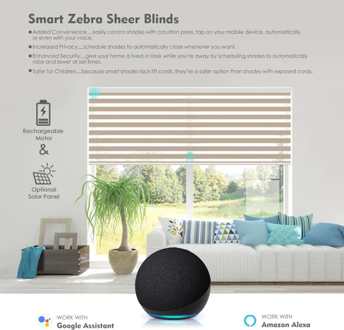 Vista 2 de ACMEART Persianas motorizadas de cebra con control remoto, de doble capa enrollables, traslúcidas para ventanas, persianas inteligentes con banda