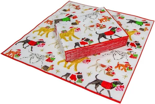 Vista 7 de Entretenimiento con servilletas de cóctel Caspari de Navidad, color blanco