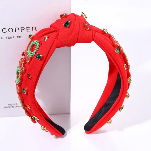 Vista 7 de Diadema de Navidad para mujer, accesorios de Navidad con cuentas, arco de Navidad, árbol, copo de nieve, diadema anudada HOHOHO, rojo y verde, perla