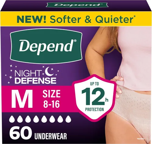 Vista 21 de Depend Night Defense - Pañales para adultos, ropa interior para incontinencia y fugas de vejiga posparto para mujer, desechables, durante la noche