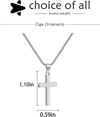 Vista 7 de choice of all Collar de cruz para hombre, collar con colgante de cruz negra y plateada, regalo de Navidad para hombres, hijo, nieto, esposo