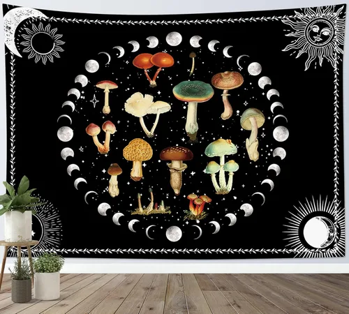 Vista 8 de LB Tapiz de mariposa Trippy para colgar en la pared, manta de tapiz estético psicodélico negro, decoración de pared de insectos de polilla colorida