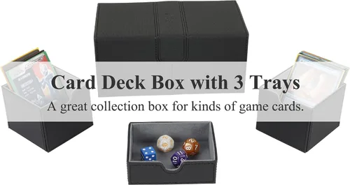 Vista 5 de AEGIS GUARDIAN - Caja de cartas para MTG con 3 bandejas, caja de cubierta Commander con capacidad para más de 200 cartas de doble manga, piel 1-3