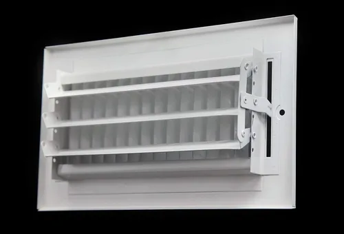 Vista 2 de Rejilla de suministro de aire de 1 vía de 16 pulgadas x 8 pulgadas - Tapa de ventilación y difusor - Cara plana estampada - Blanco.