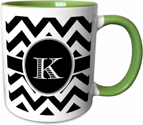 Vista 9 de 3dRose Taza de café, tamaño: 15 onzas, monograma de cheurón blanco y negro, inicial K Designs, divertido regalo de taza de café