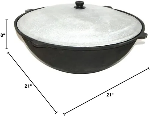 Vista 9 de MangalGrills Caldero de hierro fundido uzbeko tradicional kazán 22L Qozon Qazán Caldero Kadai Pilaf Plov Lagman Shorpa