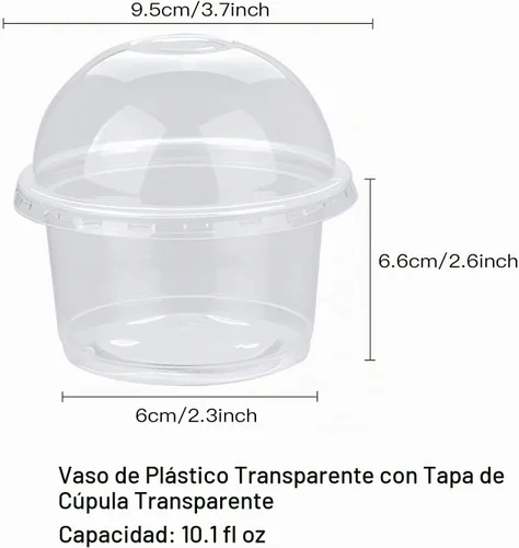 Vista 6 de Rocutus Vasos de postre de plástico transparente, paquete de 50 vasos de postre de plástico transparente con tapas de cúpula, tazas de fiesta, tazas