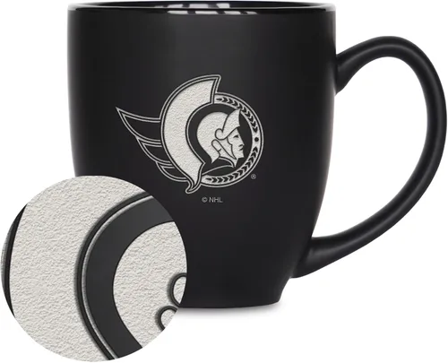 Vista 24 de Rico Industries NHL Hockey - Taza bistró de cerámica negra mate de 15 onzas
