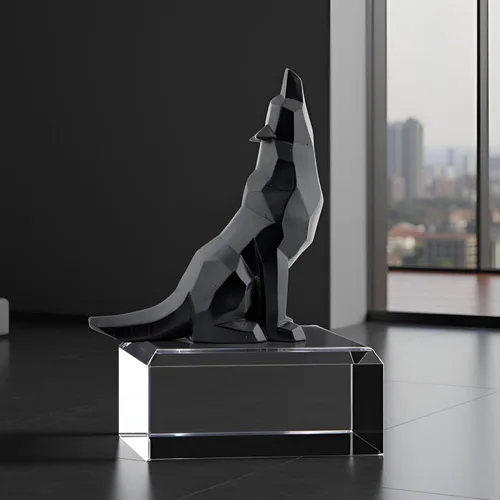 Vista 3 de Figura de lobo aullando negro para decoración del hogar, 5.8 pulgadas de alto