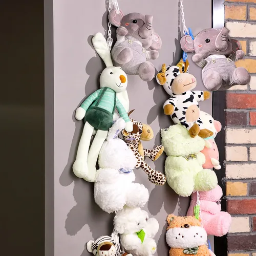 Vista 6 de Yalikop 2 unidades de cadena de almacenamiento de animales de peluche colgante organizador de animales de peluche con 40 clips de plástico de 79