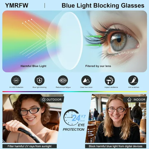 Vista 6 de Oval Blue Light Blocking Glasses for Women Retro 90s Glasses Computer TV Eyeglasses Anti Eyestrain