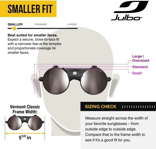 Vista 2 de Julbo Gafas de sol Vermont Glacier para hombres y mujeres con protectores laterales de cuero para senderismo, esquí, senderismo - 100% protección UV