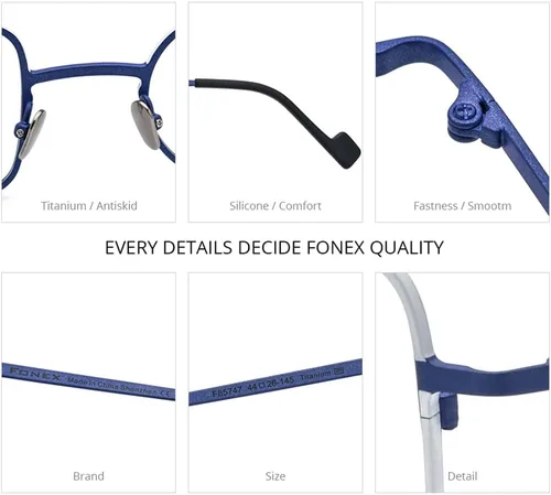Vista 6 de FONEX Gafas de titanio coloridas Marco Hombres Izquierdo Redondo Derecho Cuadrado Gafas Ópticas Mujeres F85747
